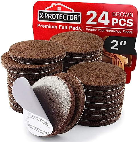 X-Protector Felt Furniture Pads - 24 Pcs 2 Round - Chair & Floor Protectors - For Hardwood Floors - Protect Your Floors! (Brown)
