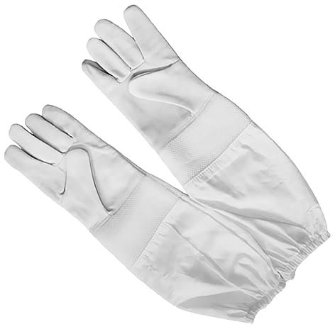 YARNOW Lange Imkerschutzhandschuhe Aus Ziegenleder Handschuhe Für Bienenhaltung Mit Mesh-einsätzen Atmungsaktiv Elastisches Bündchen Für Optimalen Sitz Und Bewegungsfreiheit