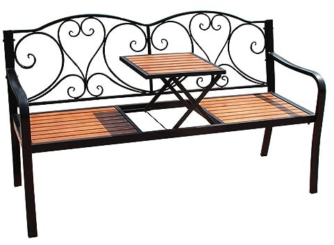DELURA Gartenbank Mit Ausziehbarem Mitteltisch, Terrassenbank Aus Metall, Verandabank füR Den Hinterhof, WetterbestäNdiges Gestell, Terrassensitzgelegenheit füR 2–3 Personen, Schwarz