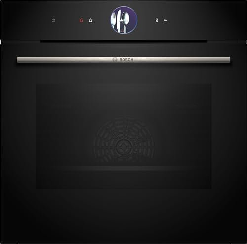 Bosch HBG7363B1, Serie 8 Smarter Einbau-Backofen, 60 x 60 cm, Made in Germany, Schwarz, Schmutzabweisend & Selbstreinigend, Air Fry, Bosch Assist Automatik, 4D Heißluft, Farb-Touchscreen & Bedienring
