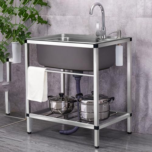 Küche Spülbecken Edelstahl Waschbecken Ausgussbecken Mit Ständer Gewerbliche Restaurant Küche Ausgussbecken Für Innengarten Im Freien Garage Hinterhof (Color : Single cold faucet)