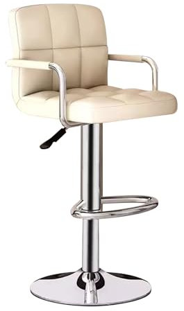 YCKEGEW Counter Höhe Hocker Barhocker Für Küchentheke Mit Rückenlehne Drehstuhl Mit Armlehnen Esszimmer Hocker Quadratisch Leder Gepolstert Kücheninsel Barhocker (Color : Beige)