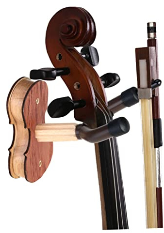 Geigenhalterung Wand aus Hardwood mit Schutzpolster für Violine | Bratsche und Zuhause, Einfach zu Montieren, Sichere Auflage, Holzsockel, Elegantes Geigenmotiv
