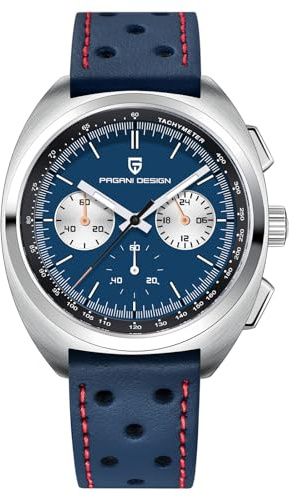 Pagani Design 1782 Herren Quarzuhr, lässige analoge Herrenuhr, Multifunktions-Chronograph, VK63 Uhrwerk, Saphirglas-Spiegel, 100m wasserdicht, Edelstahlgehäuse. (1782-Blau)