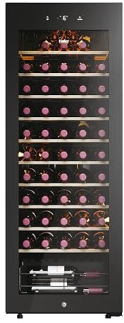 Haier Wine Bank 50 Series 3 HWS58GGH1 - Vinoteca 58 botellas, WIFI, Estantes de madera, Filtro Anti-UV, Filtro de carbón, Refrigeración por Compresor, Display Digital, Iluminación LED, 37 dbA, Negra