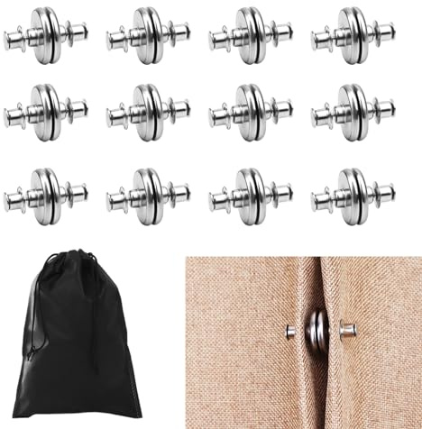 Vorhangmagnete, 2,4 cm, superstarke magnetische Vorhangverschlüsse mit Aufbewahrungstasche, geeignet für Innen- und Außenbereich, verhindert Lichtaustritt und praktische Aufbewahrung (12 Paar)