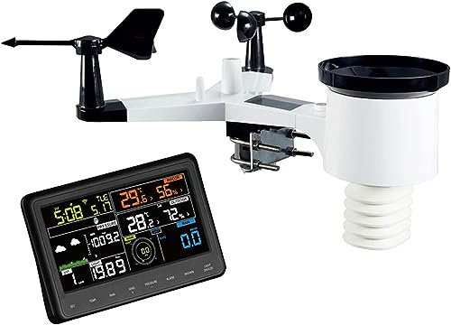 GeRRiT Station météo sans fil, instruments météorologiques domestiques WiFi professionnels adaptés for mesurer la vitesse du vent/direction du vent/température/humidité/précipitations/pression baromét