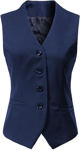 Gowjog Gilet da donna completamente foderato Button Up Scollo a V Smoking Suit Gilet senza maniche Giacca Dressy Vestito Gilet Causal Gilet, Grigio Melange Scuro, XXL