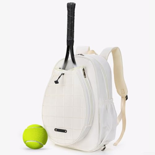Tennisschläger-Rucksack, großes Fassungsvermögen, wasserabweisend, gepolstert, Badminton-Tasche, Brust, Schultertasche, Geldbörse, Aufbewahrungstasche für Pickleball-Tennisschläger (weiß)