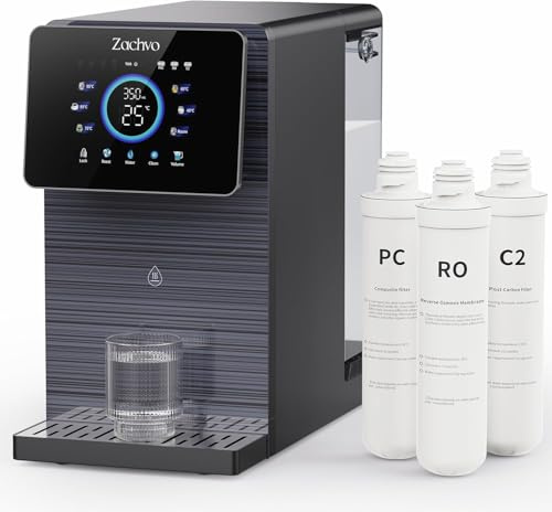 Zachvo Puri V12 Wasserspender für heiße Getränke, Auftisch Osmoseanlage, 3 Filter 6-Wege-Filterung, 6 Temperaturstufen, 7L