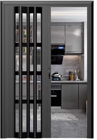 ZIMGOD Porta Interna a Fisarmonica Nera con Pannelli Trasparenti, Ante Scorrevoli a Libro Della Cucina Alto 100/203 cm, Cancello Pieghevole per Privacy Personalizzabile(30x39in (61x99cm))