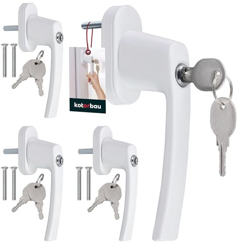KOTARBAU® 4 x Poignée de Fenetre à Clé | Poignées de Fenêtre Verrouillables | Poignée de Fenêtre | Poignee Fenetre à Clé | en Aluminium blanc 35 mm