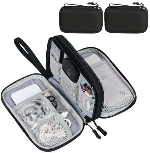 FYY Travel Accessories Organiser Bag for Electronics - Double-Layer Travel Cable Organiser Bag Pouch Waterproof All-in-One Carry Travel Bag for Cable, Cord, Charger, Phone, Hard Disk M-Black