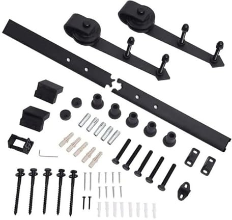 LogistSystem Modern Schiebetür Komplettset 200cm - Schiebetürsystem Komplett-Set für Schiebetüren Schiebetürbeschlag - Schiene Set - Schwarz