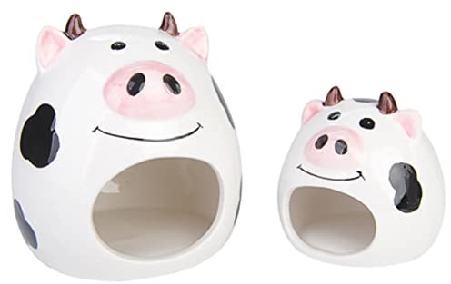 BUGUUYO 2stücke Keramik Hamsterhaus in Kuh-Form Robustes Und Sicheres Haustiernest Für Jahreszeiten Kompakt Leicht Mit Niedlichem Cartoon-Design Passend Für Kleine Kleintiere Schwarz-weiß