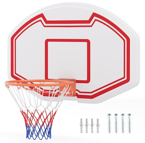 COSTWAY Wall Mounted Basketball Hoop, 91 x 61cm Basketball Games with Shatter-proof Backboard and Anti-tear Net, Indoor Outdoor Backboard Rim and Net Set for Kids Adults