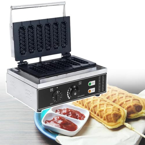 HCAUYNN 1500W Commercial Corn Dog Waffle Maker, 6 Grid Non-Stick Stainless Steel Waffle Hot Dog Maker, Electro-Thermal Waffle Stick Maker Machine,220V