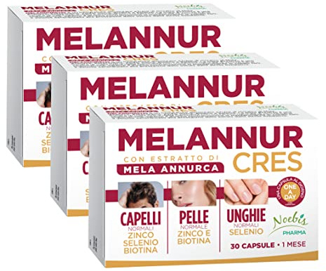 MelannurCres – Elisir per i Capelli – Integratore 30 Capsule – con Mela Annurca, Zinco, Rame, Selenio, Biotina e Astaxantina – Crescita e Forza - (Confezione da 3)