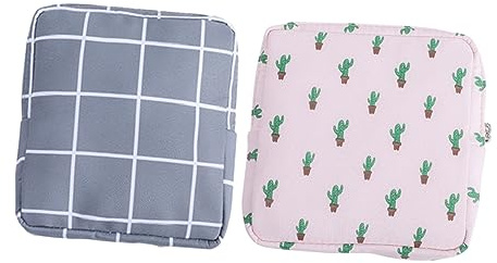 VINTORKY 2stücke Tragbare Hygiene-Taschentuch Aufbewahrungstasche Zipper Geldbörse Für Damen Große Kapazität Für Und Büro Mit Cactus Und Grauen Karos