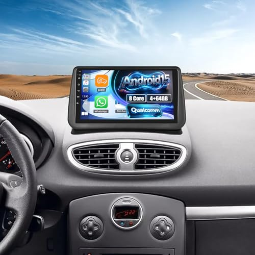 Android 15 GOHHDL 4G+64G 8Core Qualcomm Autoradio per Renault Clio 3 2005-2014 con Navi Carplay Android Auto, 9 Pollici Auto Schermo 2Din con GPS WIFI Bluetooth FM/RDS radio DSP SWC Retrocamera+MIC