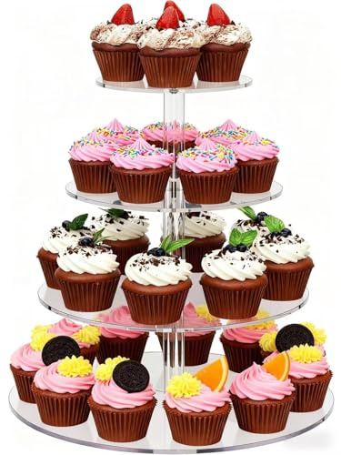 4 Tier Cupcake Stand, Premium Cake Dessert Display Holder, Reusable Acrylic Cupcake Tower Display Candy Bar Wedding Birthday Baby Shower Party Events