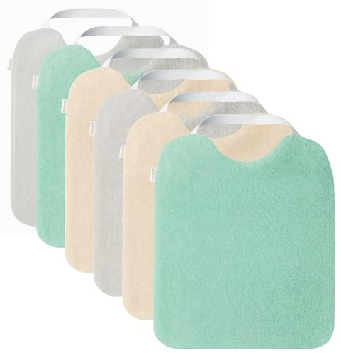 Amarsupiel Pack de 6 Baberos Rizo Bebe Impermeables | Con Goma al Cuello Fáciles de Poner y Quitar | Impermeables y Absorbentes, Perfectos para la Guarderia - Algodón 100% - Colores Variados