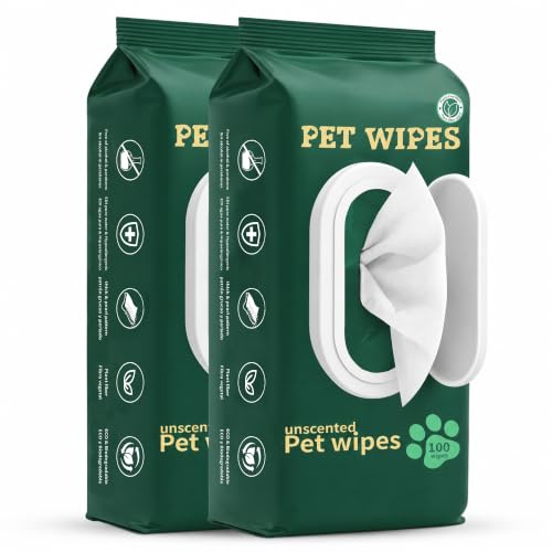 NAVZA Pet Wipes for Dogs and Cats - Extra Large & Thick Petwipes, Moisture-Rich Hydrating Dog Wipes, Hypoallergenic & Rinse-Free Wipes for Body, Face, Paws, Butt, Ears & Eyes - 200 Count, 20×20cm