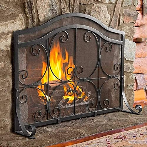 Panel de Fuego de Hierro, Barrera de Llamas de Chispa, Pantalla de Guardia Panel único para Acabado de Oro Pantalla de Chimenea, protección contra chispas de Hierro Forjado Vintage con Malla de Metal