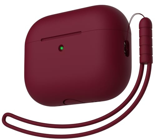 KOKOKA Silikonhülle Kompatibel mit AirPods Pro 3. Generation Hülle Case, Vollschutz, Weiches Silikon Schutzhülle Case für AirPods Pro 3 mit Silikonschlüsselband, Front-LED Sichtbar, Burgundy