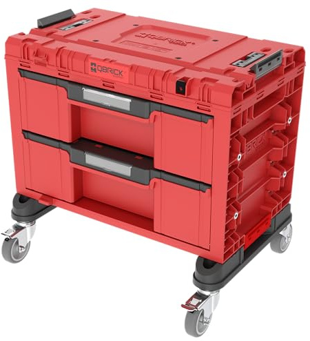 Qbrick System Werkzeugkoffer Sortierbox Leer – 2 Schubladen – Werkzeugkiste – Mobiler Adapter auf Rollen – 542 x 335 x 369 mm – Rot Ultra HD