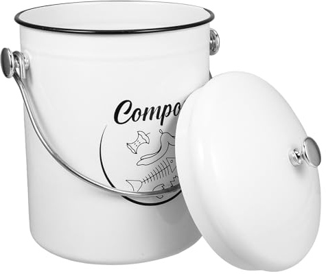 LOLIPPYY Cubo de Basura de Cocina con Tapa de Hierro Reciclable, 5l, Contenedor de Compost para Residuos Orgánicos, Pequeño Bote para Reciclaje Doméstico y Control de Olores
