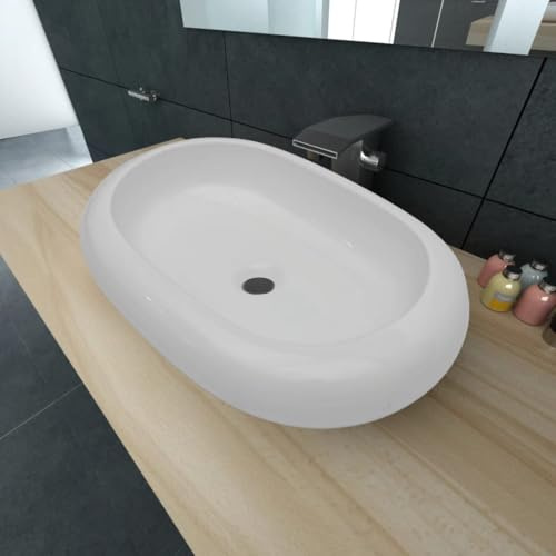 Toilettenbecken Handwaschbecken Aufsatzwaschbecken,Keramik Waschtisch Waschbecken Oval Weiß 63 x 42 cm,Aufsatzwaschbecken Eckig Für Badezimmer Und Gäste WC,Einfach Zu Warten