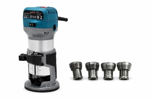 KATSU Electric Wood Hand Trimmer 220V with Extra Collet Chuck Set 3/8, 1/4, 6mm & 8mm – Router Bundle