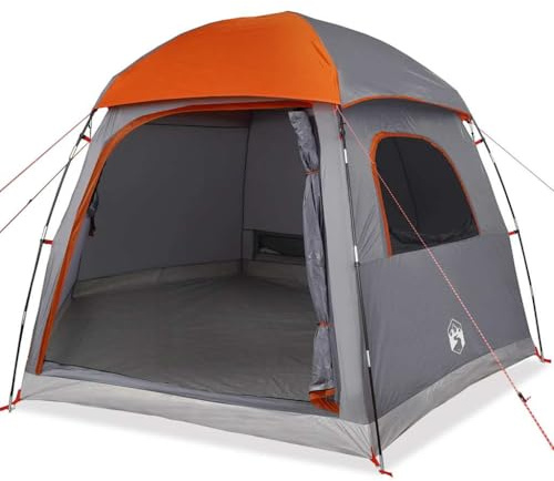 Qnhdfrt Familienzelt Iglu für 6 Personen großes Campingzelt 388 x 350 x 230 cm Outdoor Ausrüstung aus 185T Polyester mit Glasfasergestänge für Freizeit Grau Orange