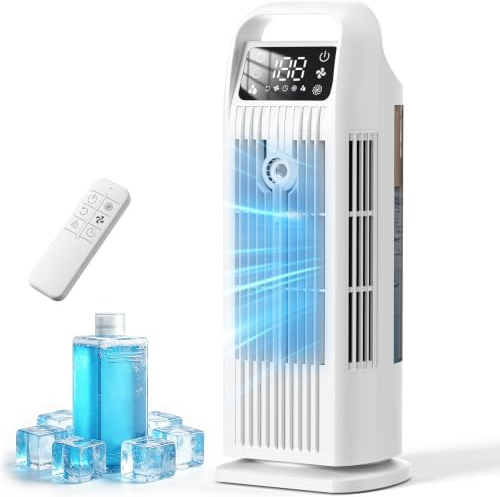 Climatiseur Mobile 6 in 1, Climatiseur Portable Silencieux avec Refroidisseur d'air 1200ml, 1-12H Minuteries, 4 Vitesses, 120°Oscillation, Touches Tactiles (Blanc nuage)