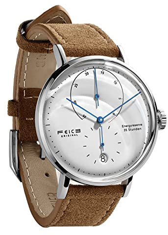 FEICE Automatische mechanische Herren-Armbanduhr mit Energieanzeige Leder Armbanduhr #FM202 (Braun-2)