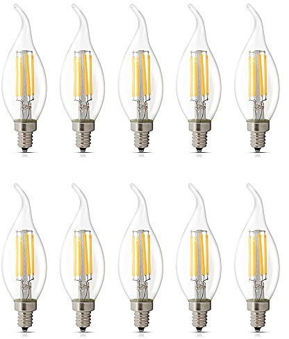 10-pack E14 LED dimbar 4 W varmvit 2 700 K, C35 böjd spets flamform, vintage LED ljuskrona glödlampor, 40 W kandelaber halogenlampa, LED ljus glödlampa lampa