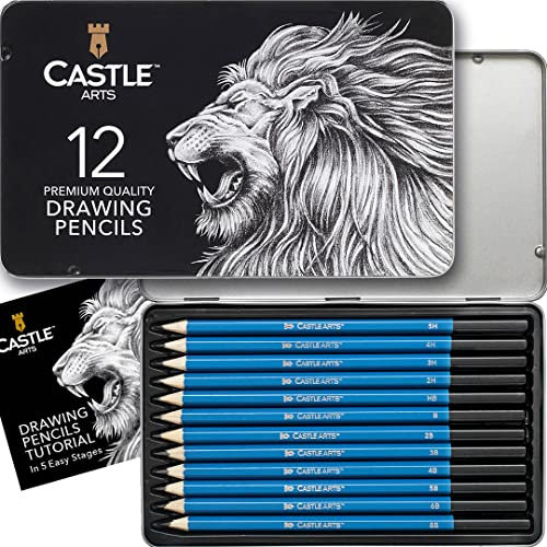 Castle Art Supplies Matite da Disegno in Grafite | Per Artisti Adulti (Principianti e Avanzati) | Custodia di Metallo