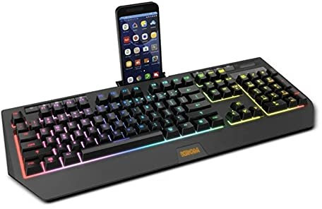 KROM Teclado Gaming KUMA -NXKROMKUMA- Teclado híbrido PC gaming KROM Kuma QWERTY (con “ñ”), anti-ghosting, modo Juego, con soporte para móvil, RGB con 4 efectos, USB, layout español, negro