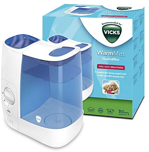Vicks Warm Mist Humidifier - 3.8 litre tank - More comfortable sleep and easy breathing - Up to 99% Bacteria-Free mist - Rooms up to 37m2 - Bedroom suitable - Essential oil pad included - VH845