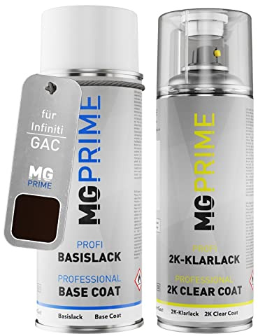 MG PRIME Autolack Set Spraydose für Infiniti GAC Malbec Black Pearl +2K | Garnet Black, Set aus Basislack + 2K Klarlack, Sprühdosen 400ml