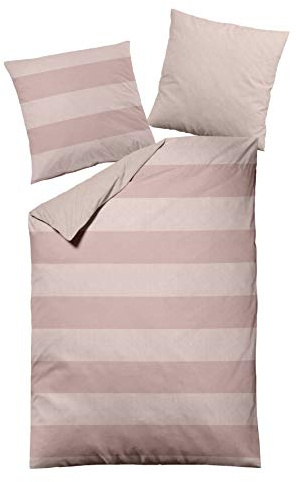 jilda-tex Bettwäsche 100% Baumwolle Wendebettwäsche Uni-bettwäsche Verschiedene Größen und Farben (Melange Classy Stripes Rose, 135 x 200 cm)