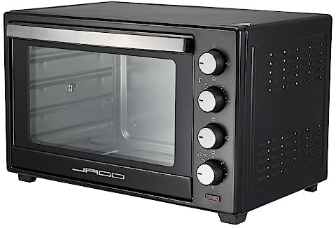 Jago® Minibackofen - mit Umluft, Drehspieß, Innenbeleuchtung, Elektrisch, 60L, 6 Kochmodi, 2000W, Timer, 100-230 °, Doppelglastür, Schwarz - Mini Backofen, Mini Elektroofen, Ofen, Grillofen