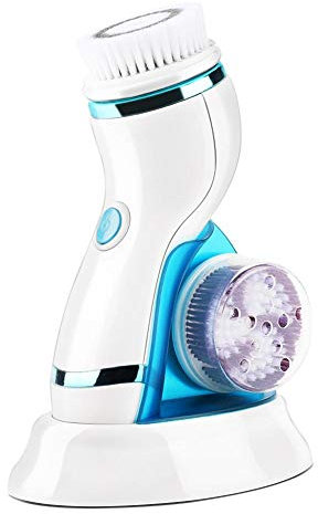 Spazzola elettrica per la Pulizia del Viso 4 in 1, detergente per Il Viso con impostazione a 2 velocità Include Manico Staccabile e 4 testine(Blu)