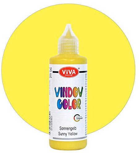 Viva Decor Window Color (Sonnengelb, 90 ml) Fenstermalfarben für wieder abziehbare Bilder und Sticker für Deko, Spiegel, Fliesen, Vasen und Fenster - Made in Germany