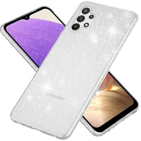 NALIA Glitzerhülle für Samsung Galaxy A32 5G - Funkelndes Silikon Case - DAZZLIN (Transparent & Stoßfest) - Marke aus Berlin, Farbe:Transparent