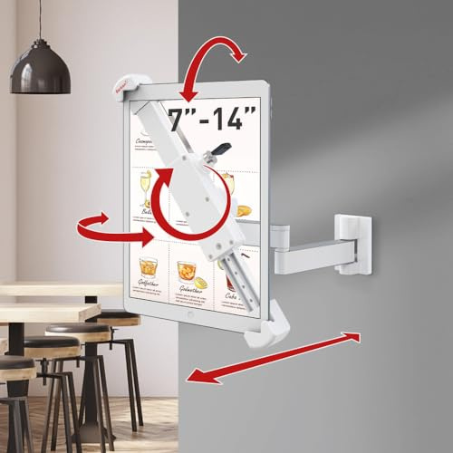 Barkan Abschließbare Tablet-Halterung für 7-14 Zoll Geräte, Diebstahlschutz, voll bewegliche Gelenke, 360 Grad drehbare Halterung, passend für Apple iPad/Air/Mini, Samsung Galaxy Tab, Fire HD 7/8/10