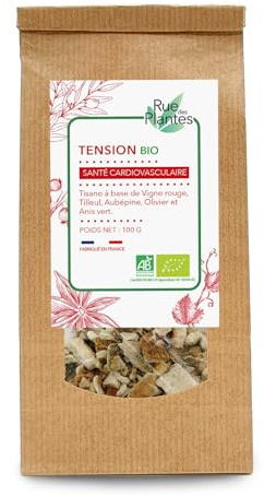 Tisane Tension Bio 100g - Mélange Relaxant de Vigne Rouge, Olivier, Aubépine, Tilleul et Anis Vert - Aide à Maintenir une Tension Artérielle Saine