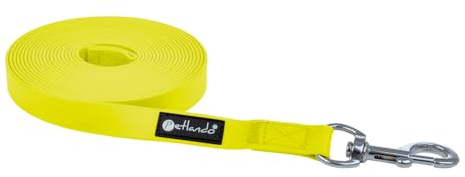 Petlando Schleppleine Trekking Such- und Trainingsleine für Hunde, für Ausbildung, extrem belastbar, viel Bewegungsfreiheit, einfache Reinigung – 10m x 2cm, gelb