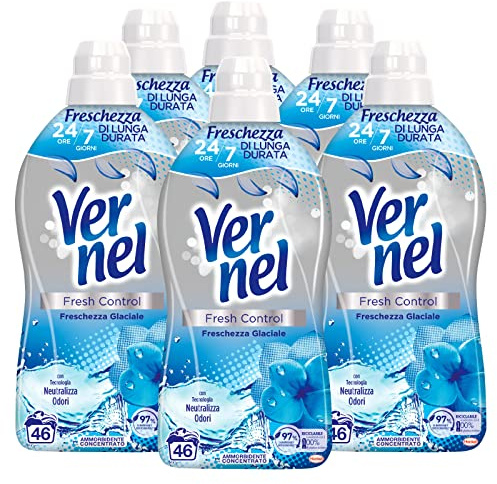 Vernel Fresh Control Gletscherfrische, Weichspülerkonzentrat, langanhaltend, mit intensivem Gefühl von extra Frische, 6 Flaschen à 1,15 Liter